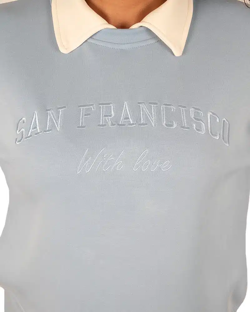 Lichtblauwe sweater "San Francisco" met kraagje van Gemma Ricceri - Afbeelding 4
