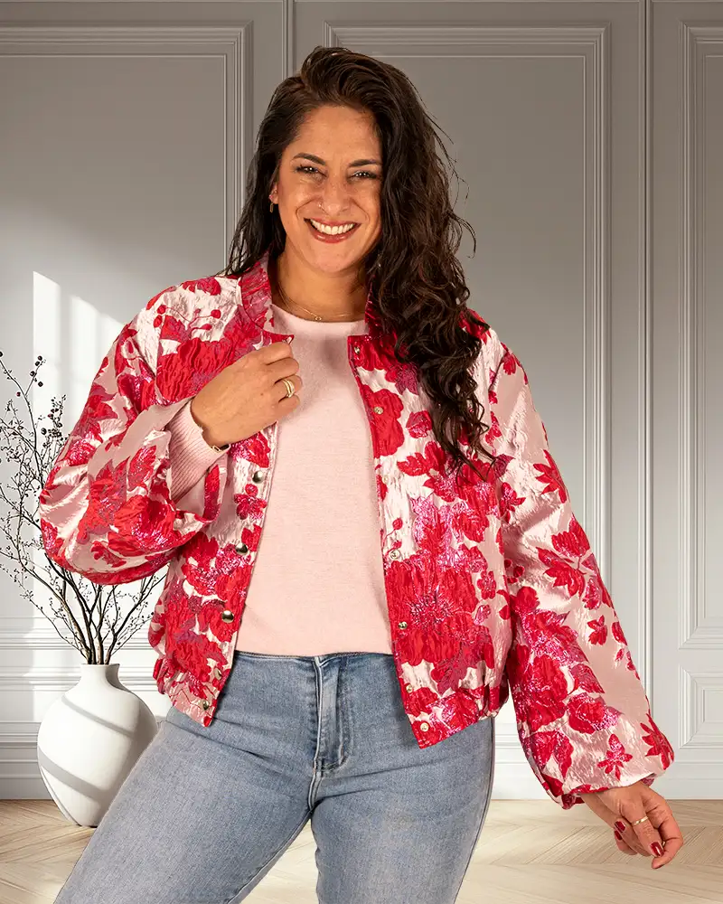 Roze/rood bloemen jasje van New Collection