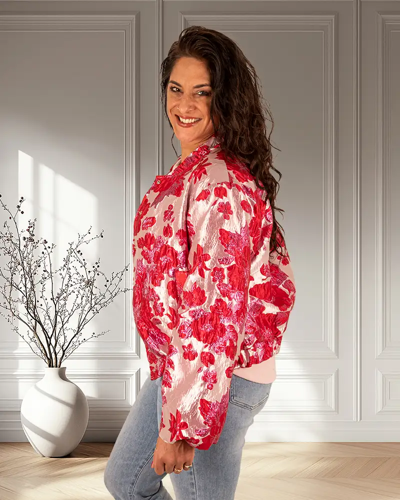 Roze/rood bloemen jasje van New Collection - Afbeelding 3