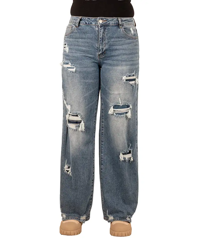 Blue destroyed wide leg jeans van Laulia - Afbeelding 3