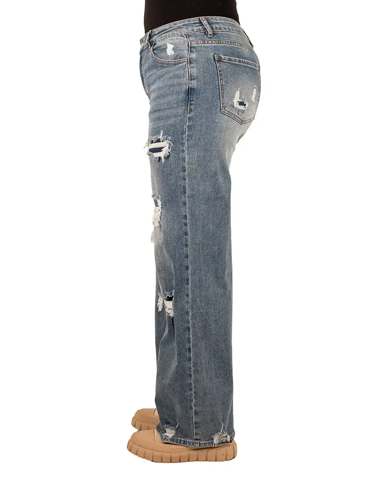 Blue destroyed wide leg jeans van Laulia - Afbeelding 4