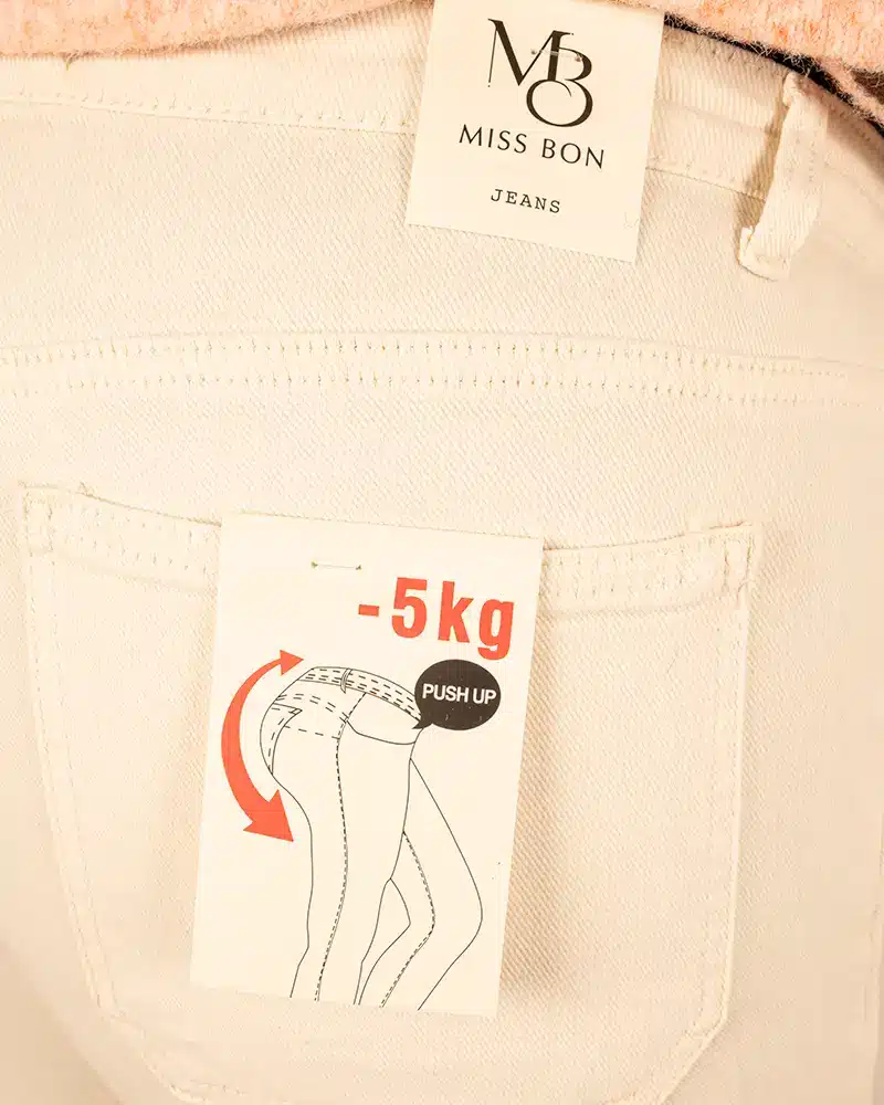 Lichtbeige wide leg jeans van Miss Bon - Afbeelding 5