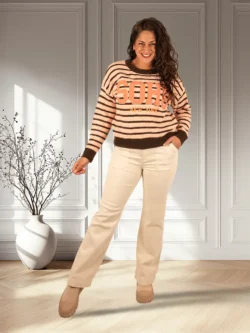 Lichtbeige wide leg jeans van Miss Bon