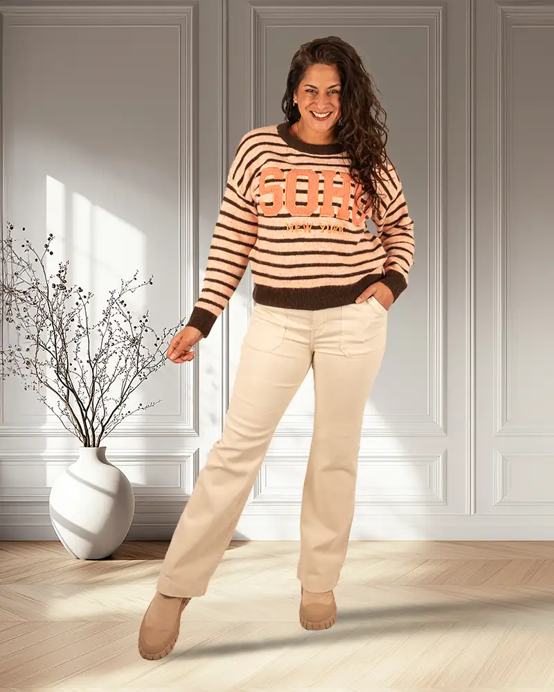 Lichtbeige wide leg jeans van Miss Bon