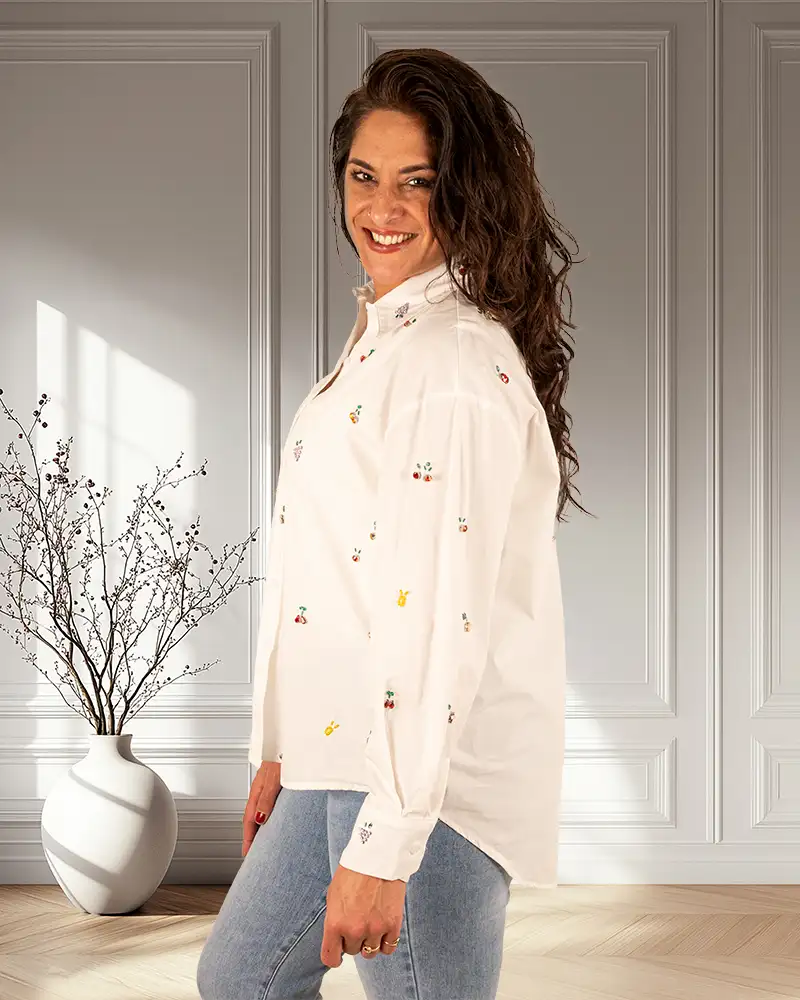 Witte blouse met strass van Gemma Ricceri - Afbeelding 4