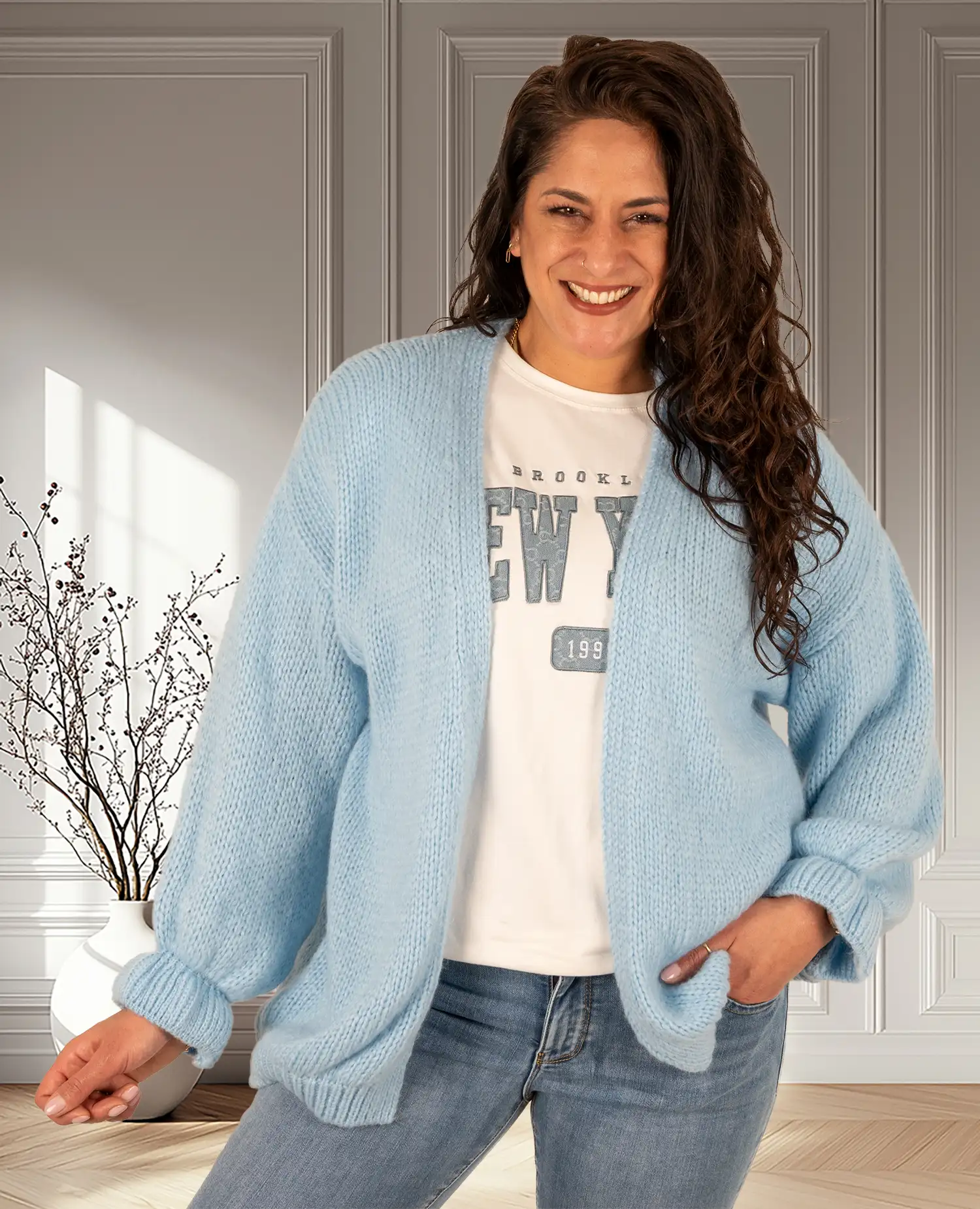 Off-white shirt blauwe "New York" print van Moocci - Afbeelding 4