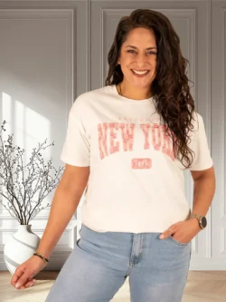 Off-white shirt roze "New York" print van Moocci