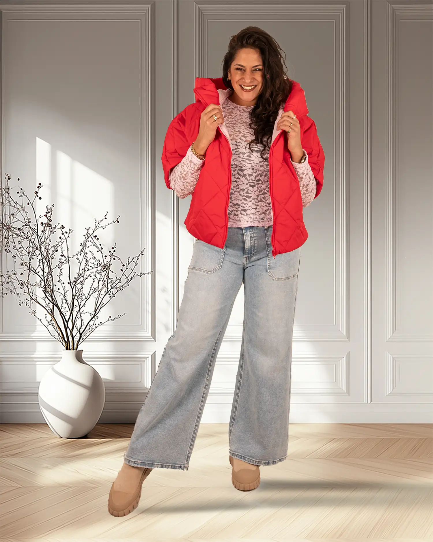 Rode bodywarmer met capuchon van J&L - Afbeelding 2