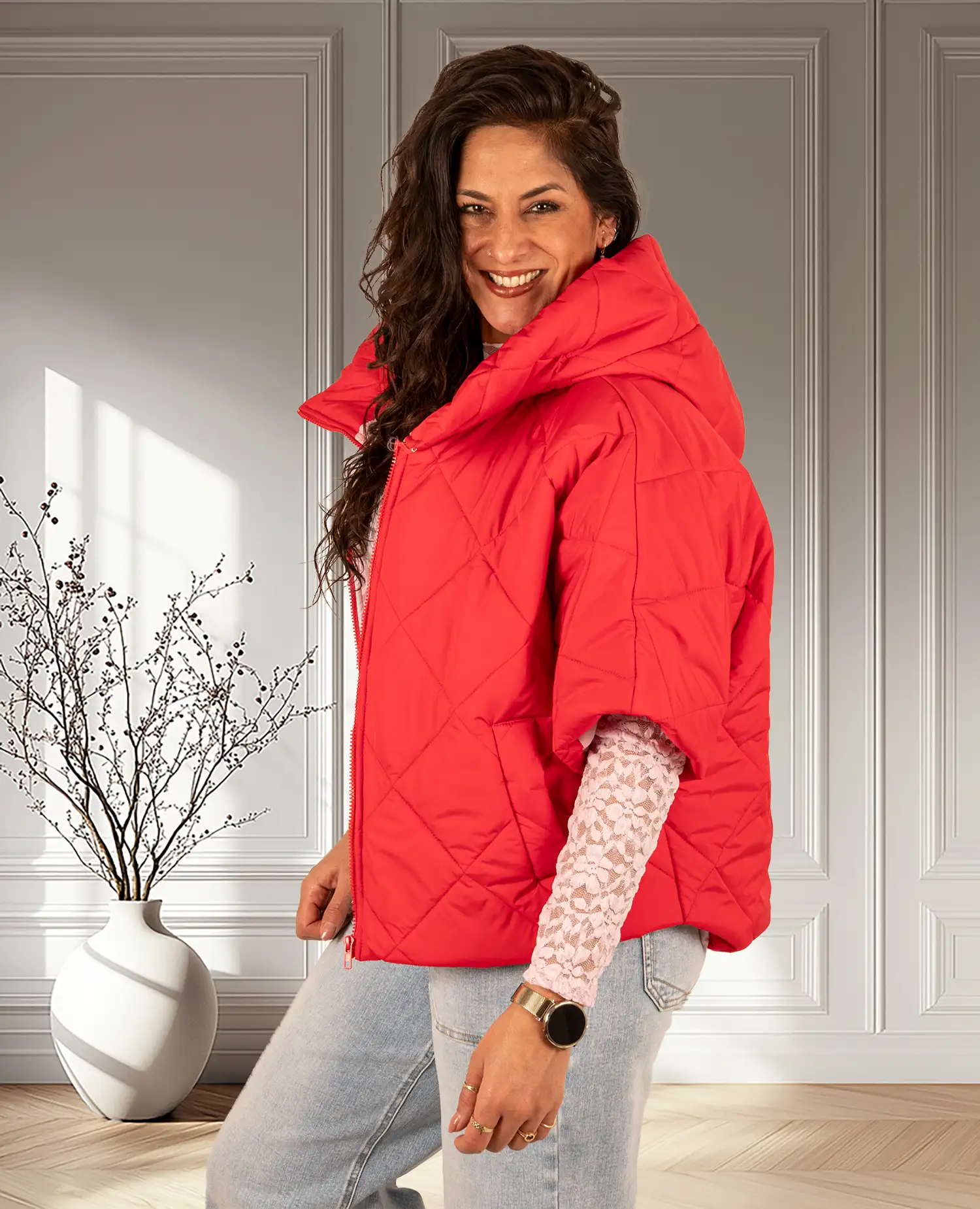 Rode bodywarmer met capuchon van J&L - Afbeelding 3