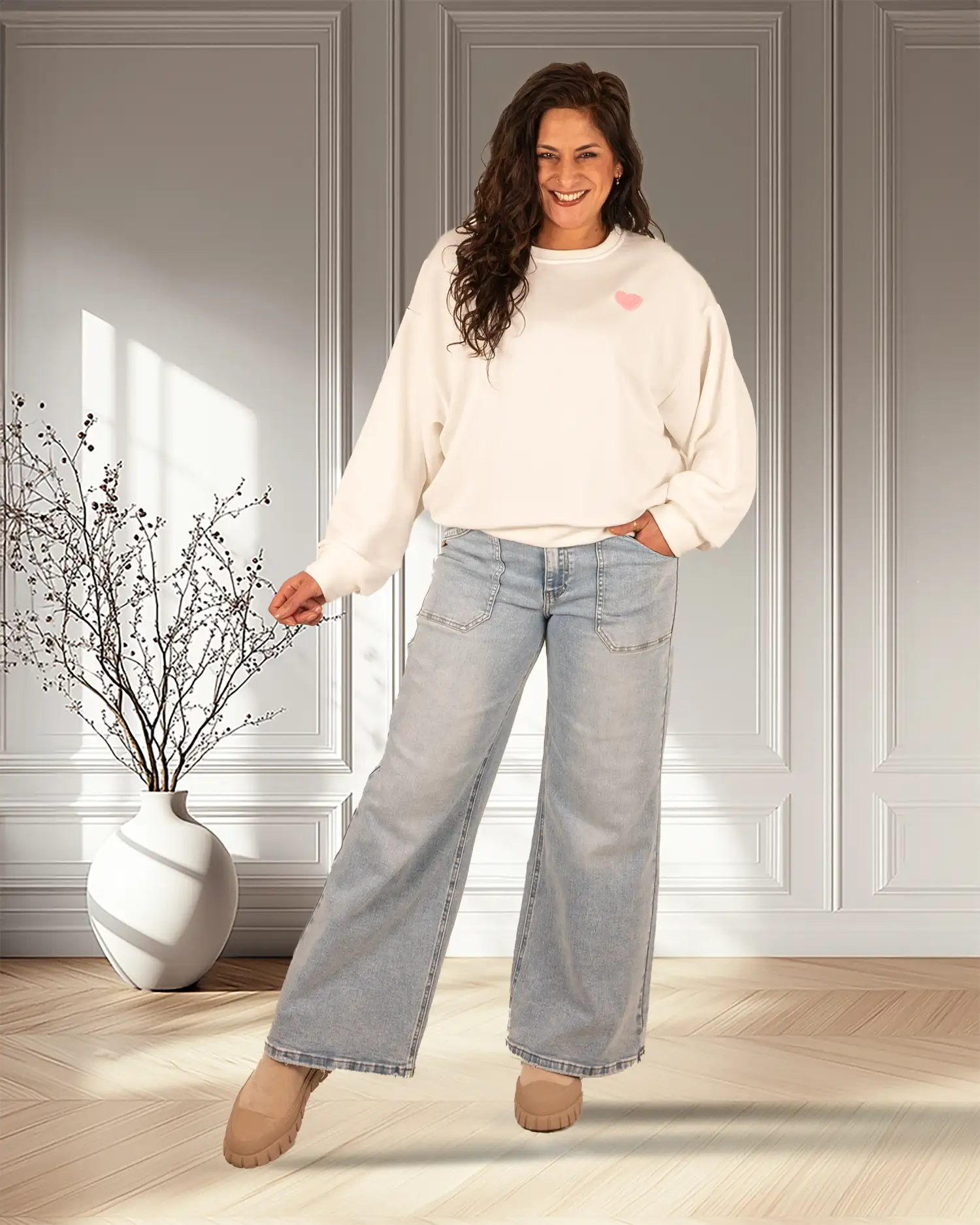 Ecru sweater "Bisous" van Mooij - Afbeelding 2