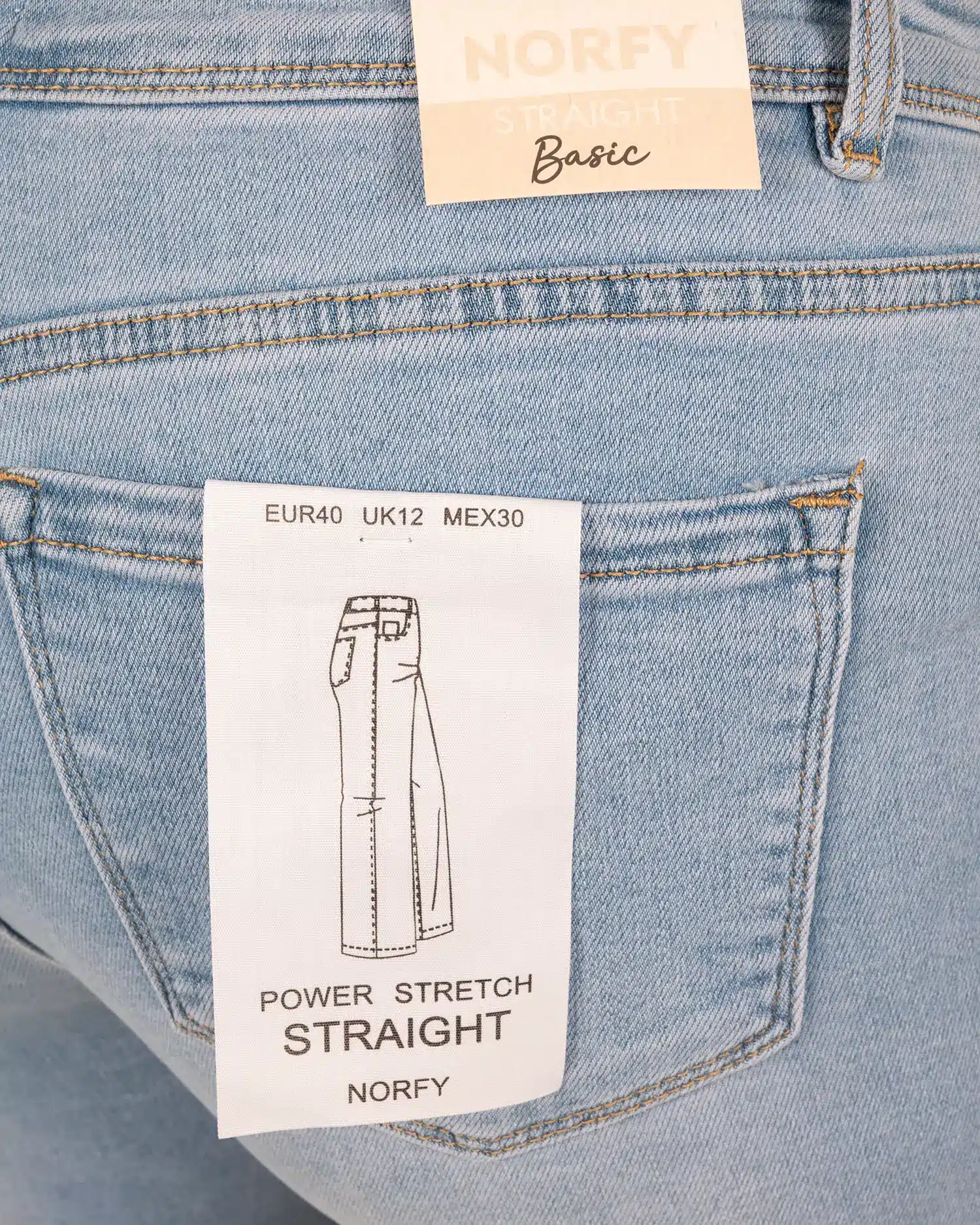 Mid blue high waist straight jeans van Norfy - Afbeelding 5