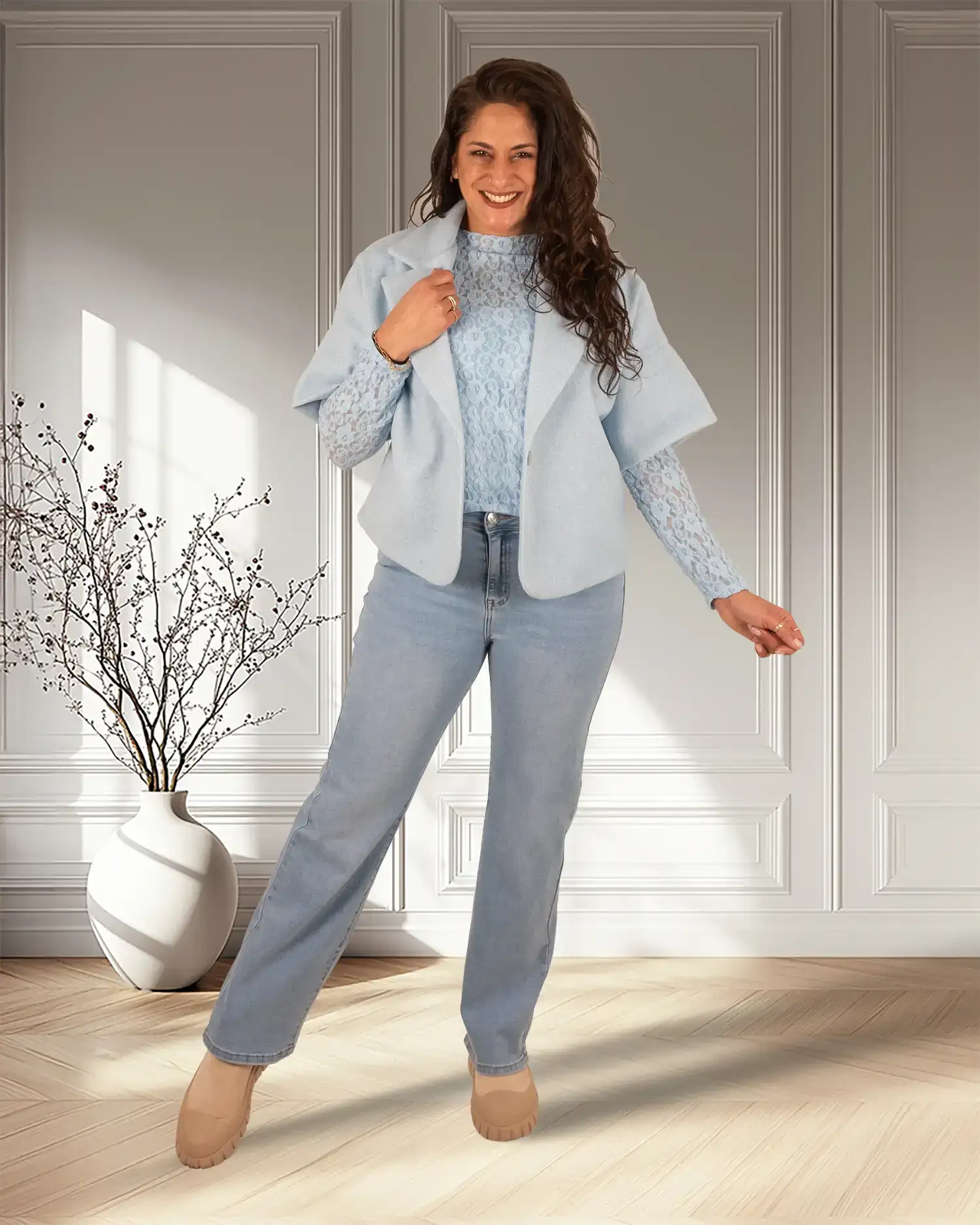 Mid blue high waist straight jeans van Norfy - Afbeelding 6