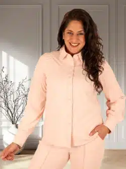 Poeder roze travelstof blouse van Triple Nine