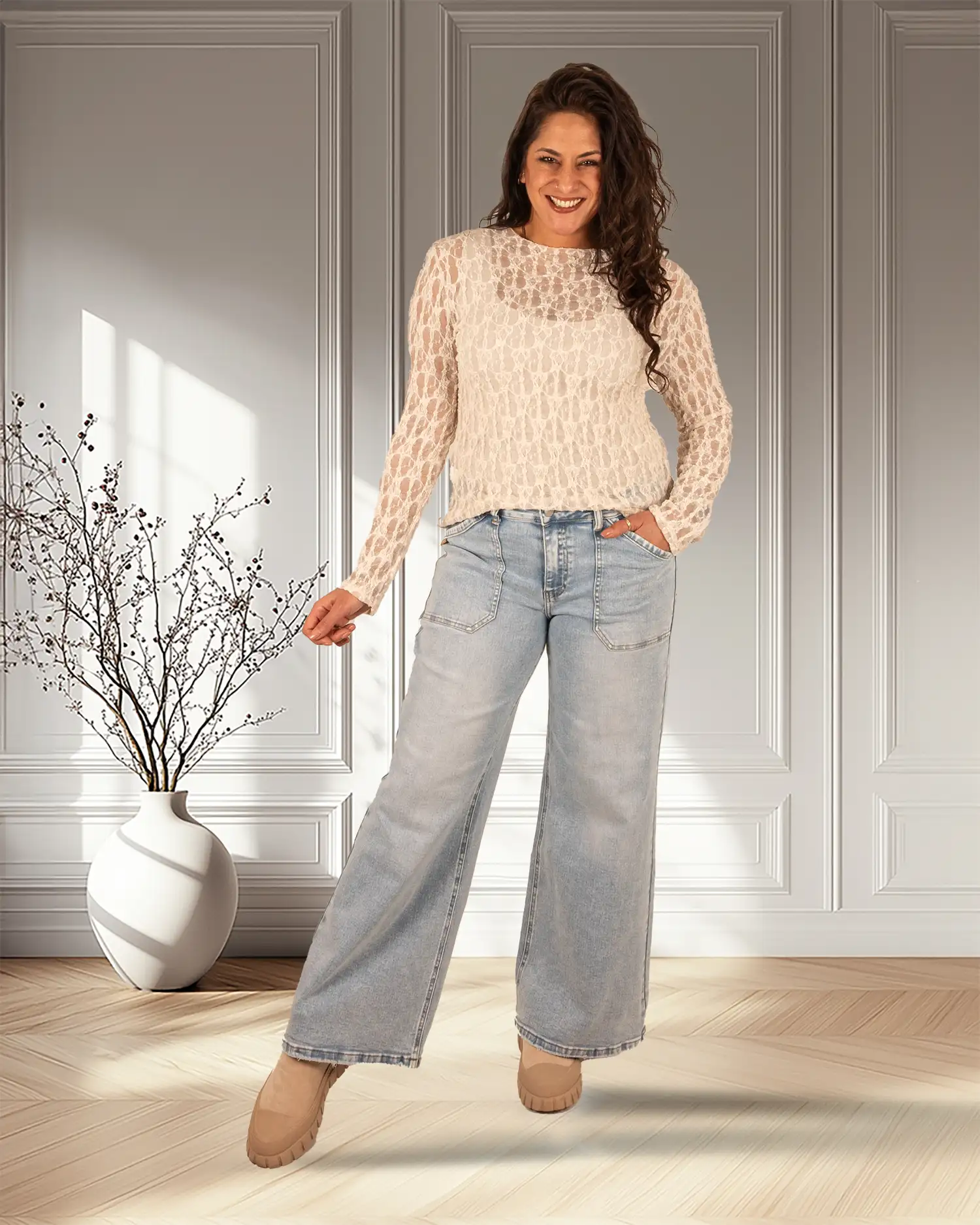 Beige kanten top van El-Vita - Afbeelding 4