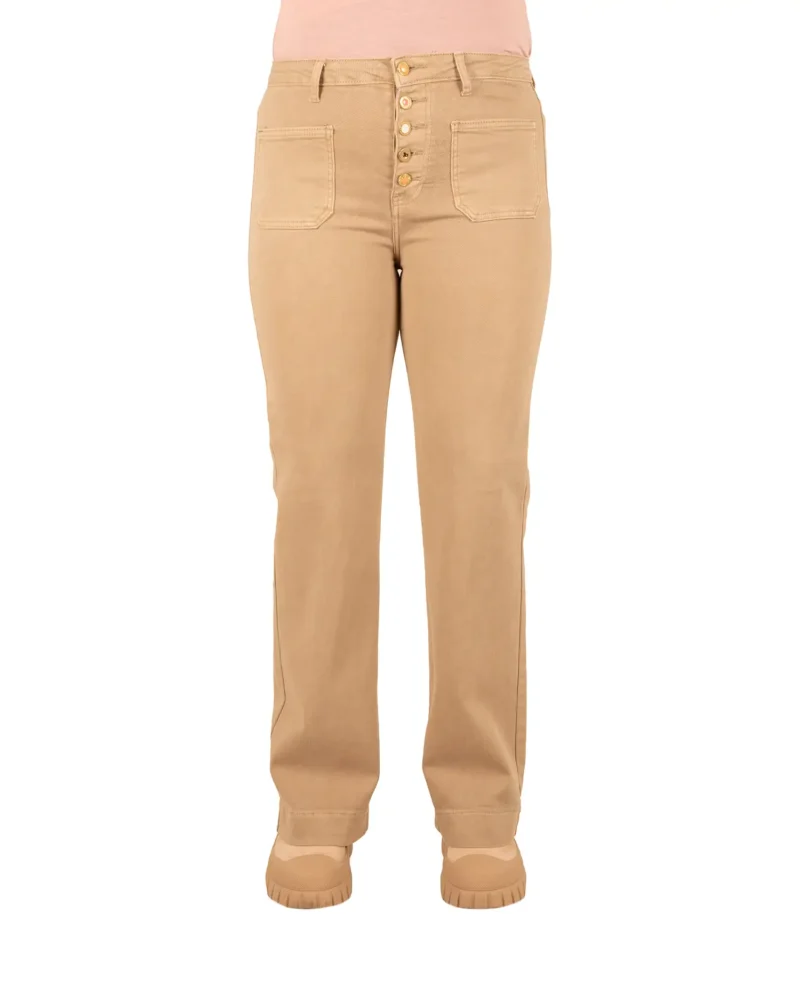 Donkerbeige wide leg jeans met knopen van Miss Bon - Afbeelding 5