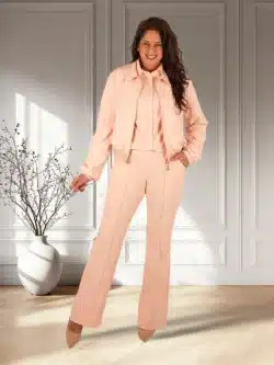 Poeder roze travelstof pantalon met naad van Triple Nine