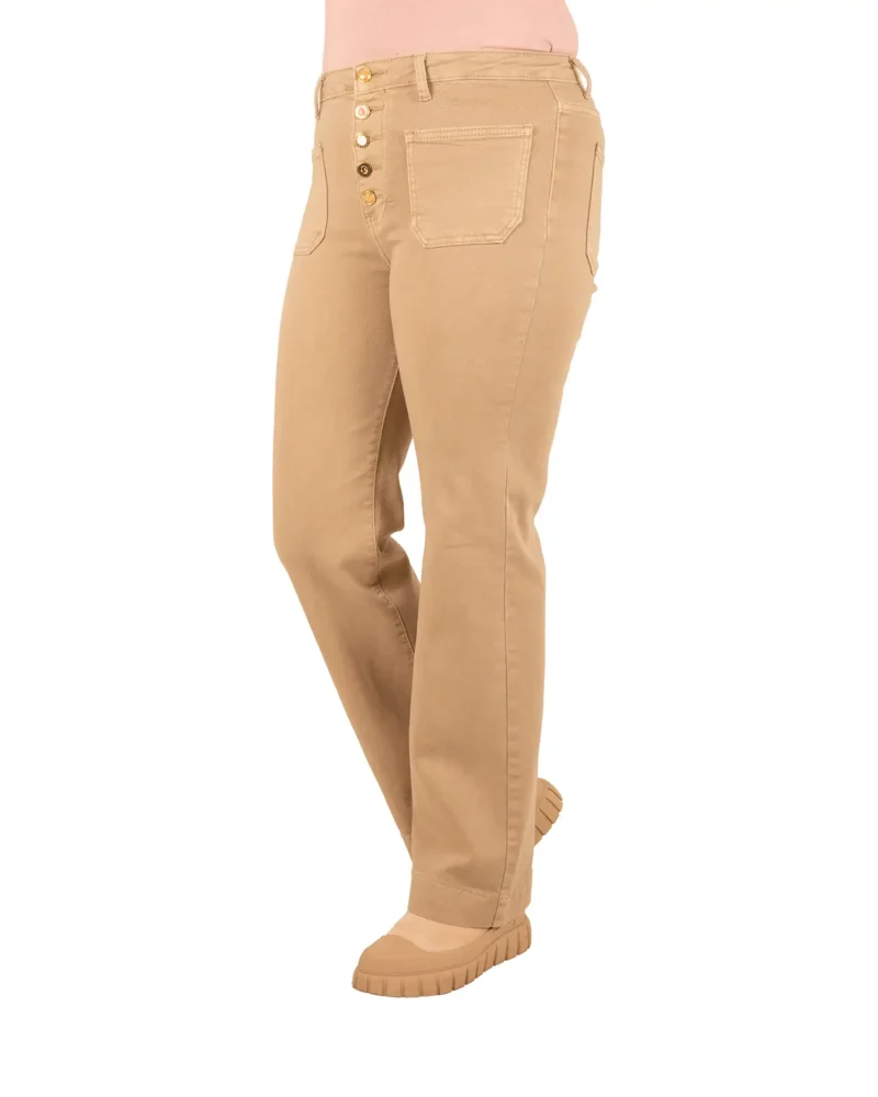 Donkerbeige wide leg jeans met knopen van Miss Bon - Afbeelding 2