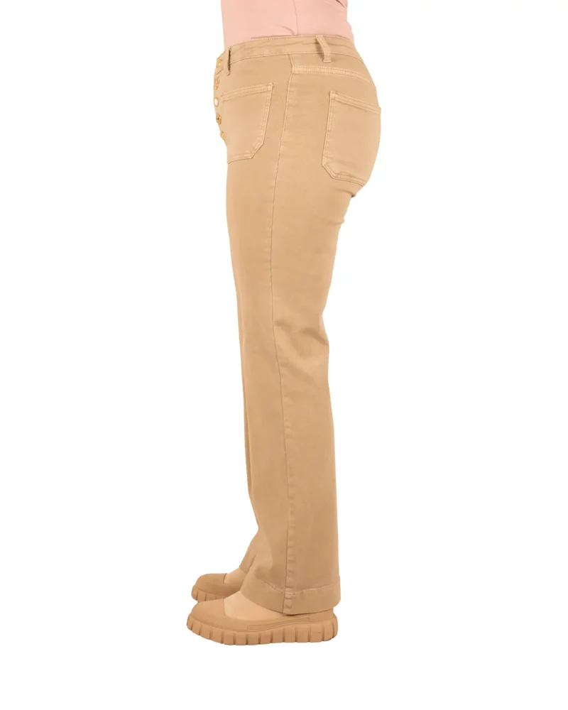 Donkerbeige wide leg jeans met knopen van Miss Bon - Afbeelding 3