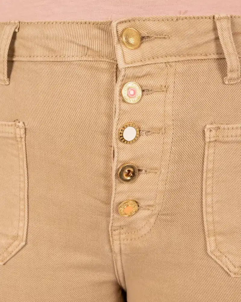 Donkerbeige wide leg jeans met knopen van Miss Bon - Afbeelding 4