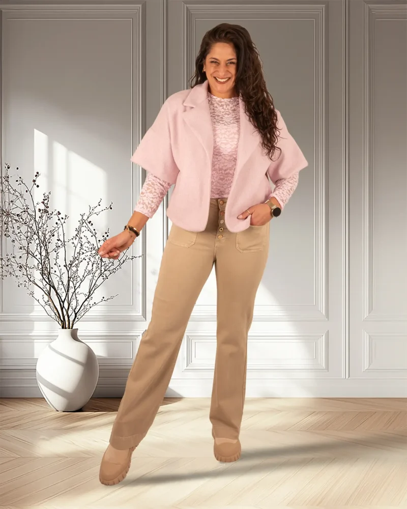 Donkerbeige wide leg jeans met knopen van Miss Bon