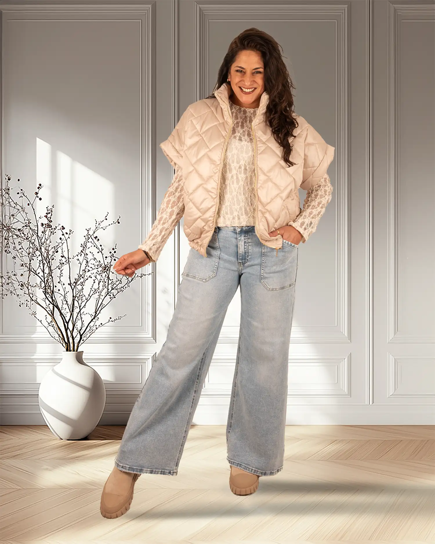 Beige kanten top van El-Vita - Afbeelding 2