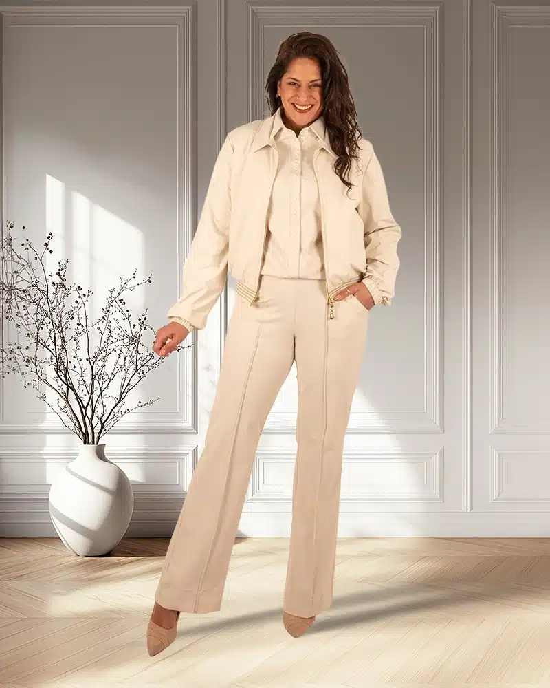 Lichtbeige travelstof pantalon met naad van Triple Nine