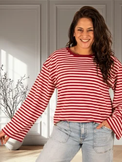 Bordeaux/roze gestreepte sweater van El-Vita