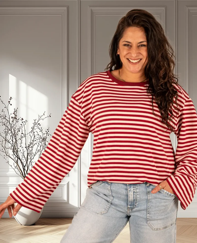 Bordeaux/roze gestreepte sweater van El-Vita