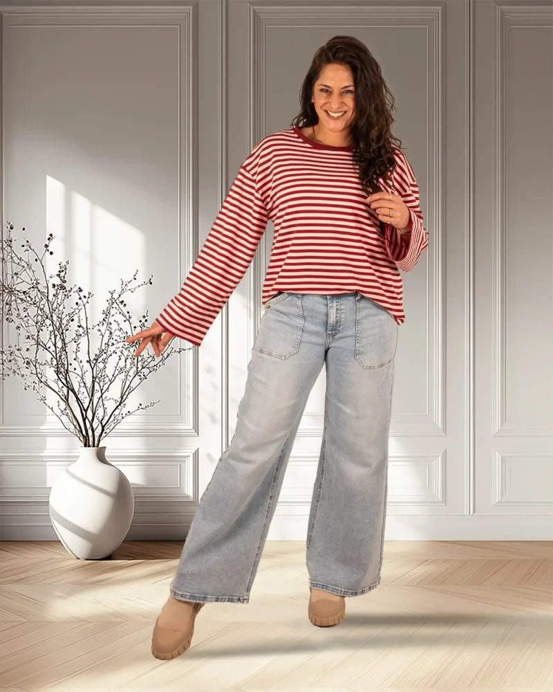 Bordeaux/roze gestreepte sweater van El-Vita - Afbeelding 2
