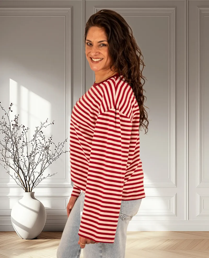 Bordeaux/roze gestreepte sweater van El-Vita - Afbeelding 3