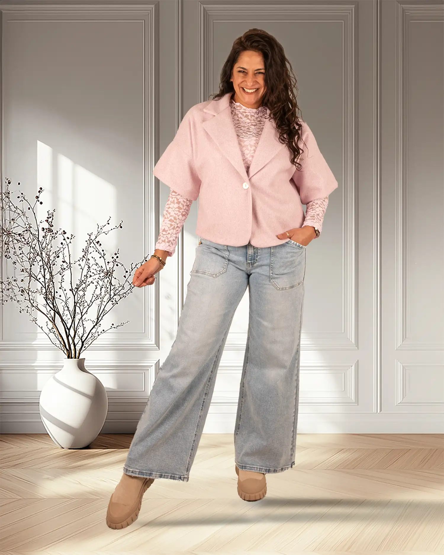 Roze blazerjasje met korte mouw - Afbeelding 2