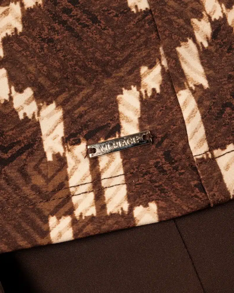Donkerbruin/beige print travelstof blazer van Mi Piace - Afbeelding 5