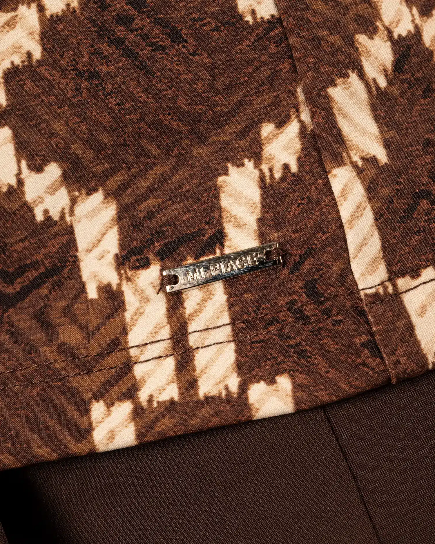 Donkerbruin/beige print travelstof blazer van Mi Piace - Afbeelding 5