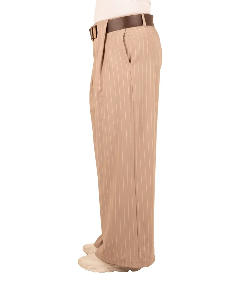 Beige krijtstreep pantalon met riem van New Collection - Afbeelding 4