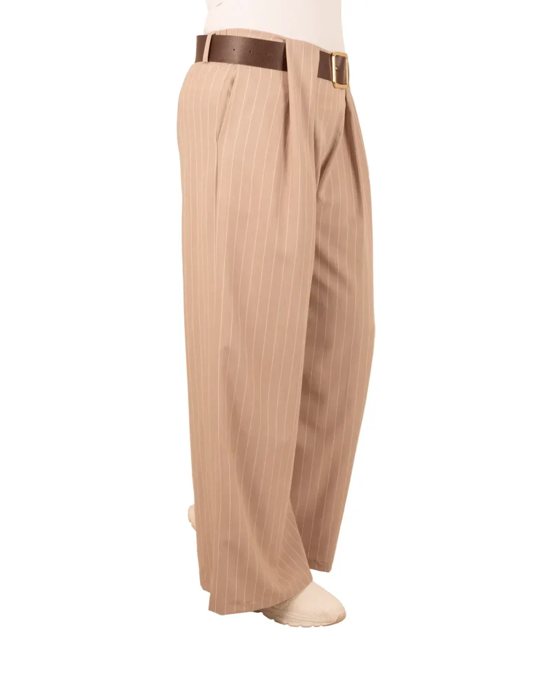 Beige krijtstreep pantalon met riem van New Collection - Afbeelding 2