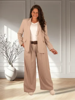 Beige krijtstreep blazer van New Collection - Afbeelding 2