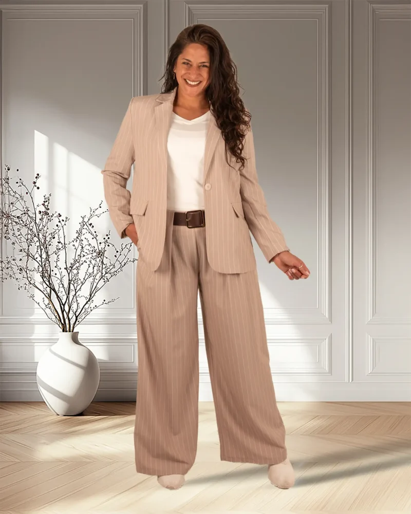 Beige krijtstreep blazer van New Collection - Afbeelding 2