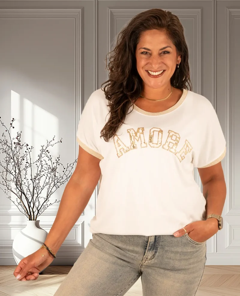 Ecru T-shirt "Amore" van Gemma Ricceri - Afbeelding 6