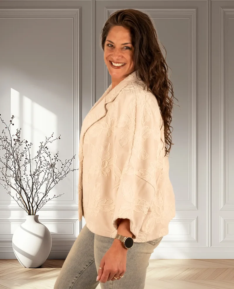 Beige blazerjasje ecru borduur met korte mouw - Afbeelding 3