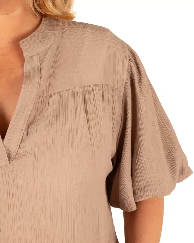 Taupe crinckle top ballonmouw - Afbeelding 4