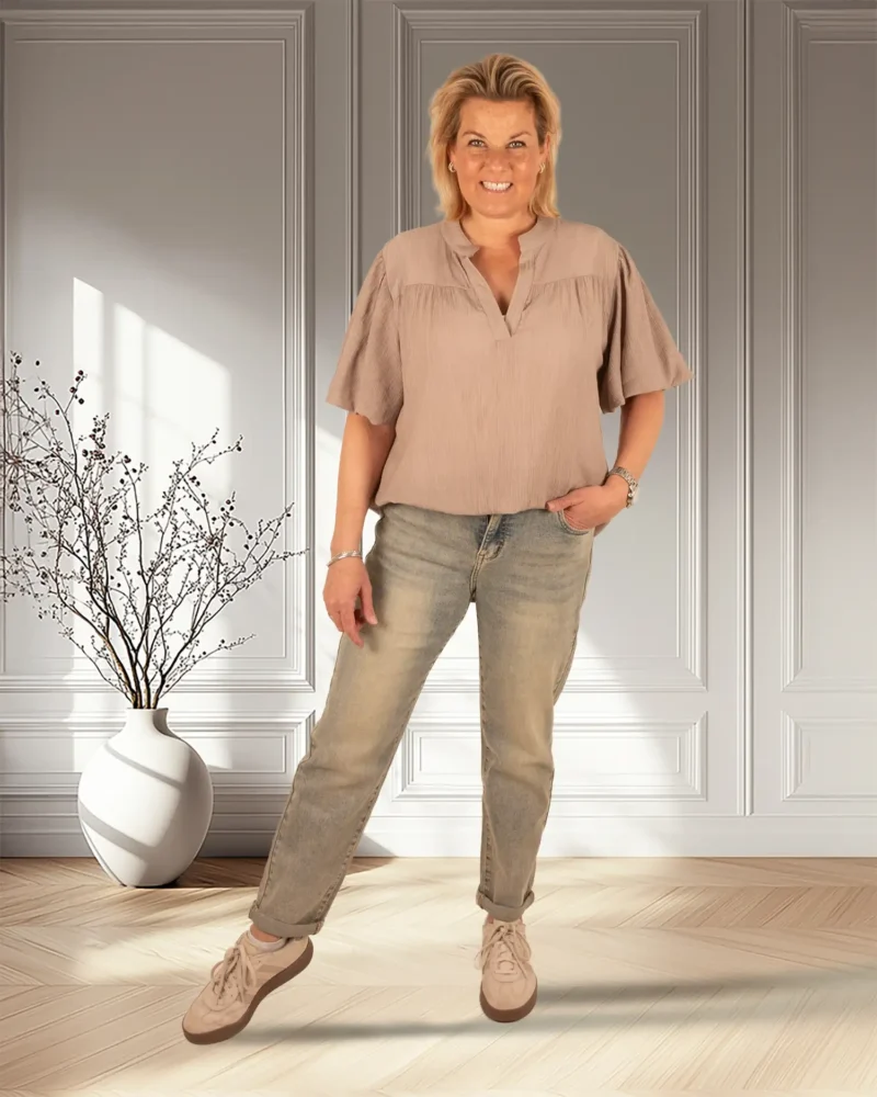 Taupe crinckle top ballonmouw - Afbeelding 2