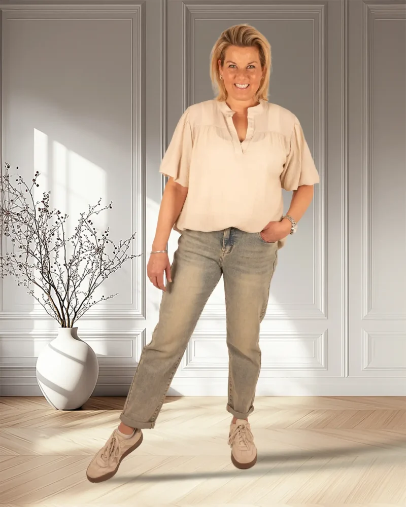Beige crinckle top ballonmouw - Afbeelding 2