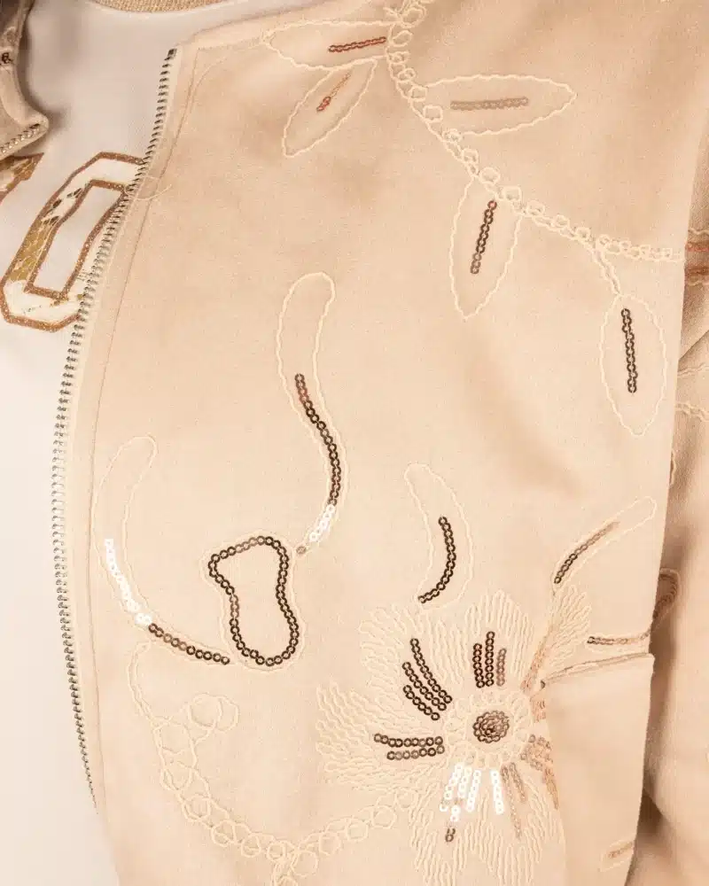 Beige bloemen pailletten bomberjack van El-vita - Afbeelding 4