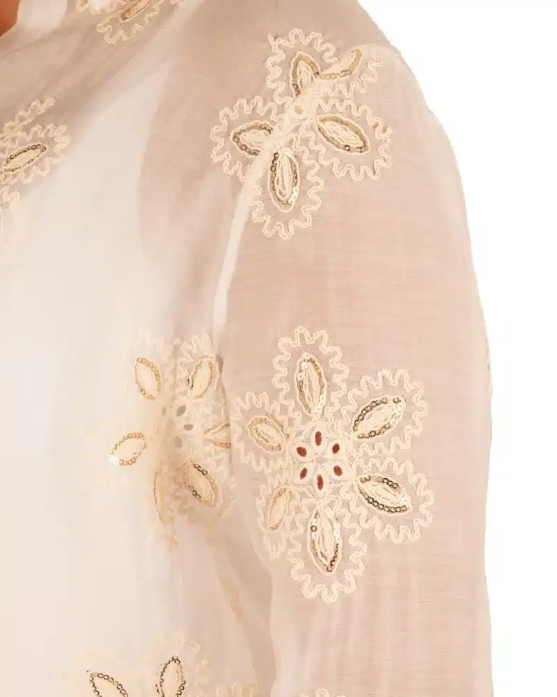 Ecru blouse met bloemen en pailletten van Gemma Ricceri - Afbeelding 5