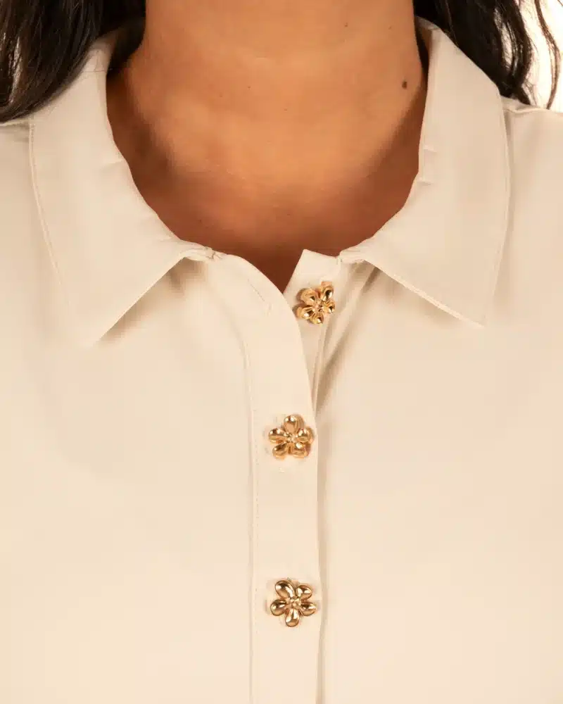 Lichtbeige travelstof poloblouse van Triple Nine - Afbeelding 4