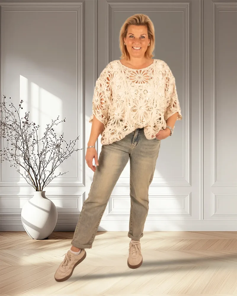 Beige gehaakte bloementop met pailletten van Z-Studio - Afbeelding 2