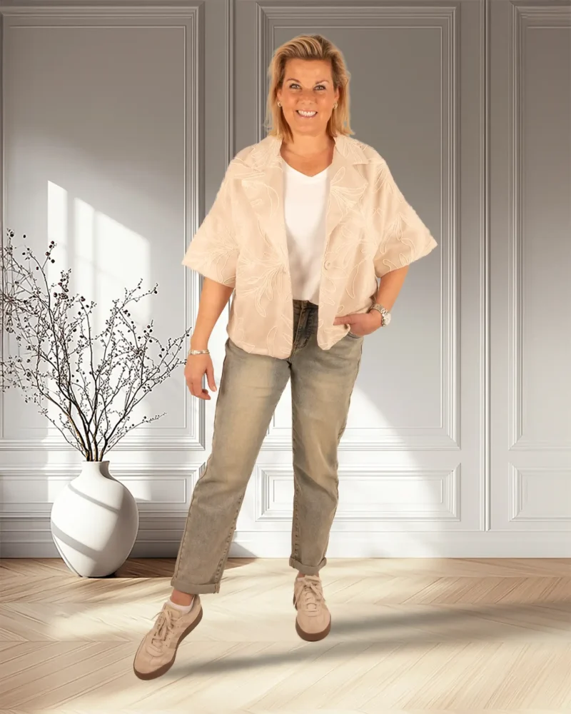 Lichtbeige blazerjasje met borduur - Afbeelding 2