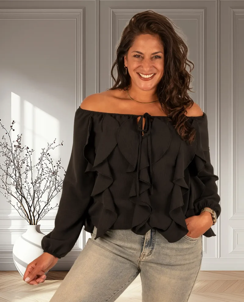 Zwarte top met froezels van Italy Moda - Afbeelding 3