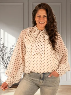 Beige blouse dots strikkraag van Made in Italy