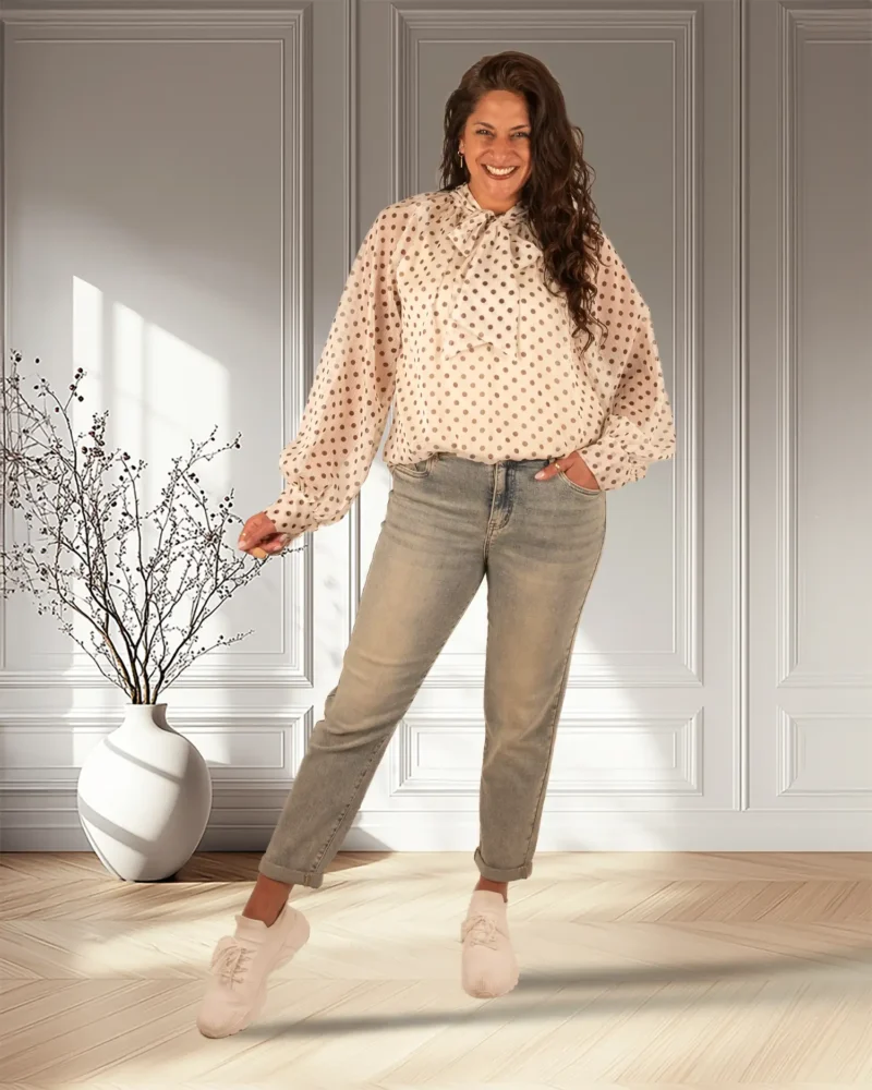 Beige blouse dots strikkraag van Made in Italy - Afbeelding 2
